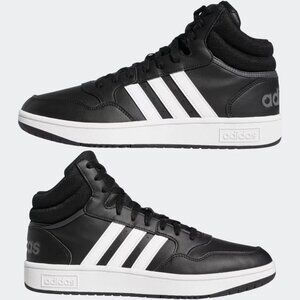 adidas men Hoops 3.0 Mid Classic Vintage Sneaker Shoes Black White GW3020